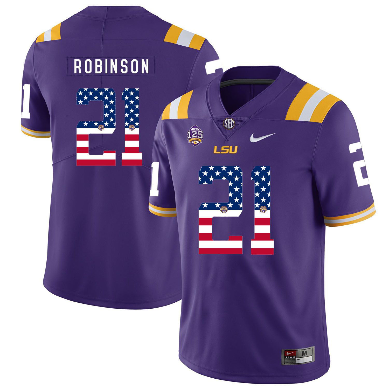 Men LSU Tigers #21 Robinson Purple Flag Customized NCAA Jerseys->customized ncaa jersey->Custom Jersey